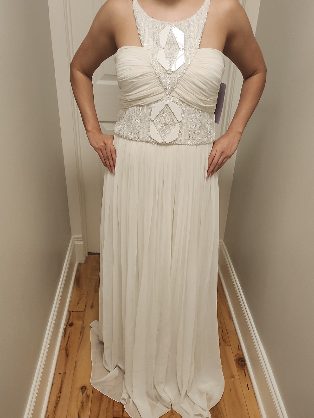 NWT Dress JS Collections White Ivory Cream Beaded Chiffon